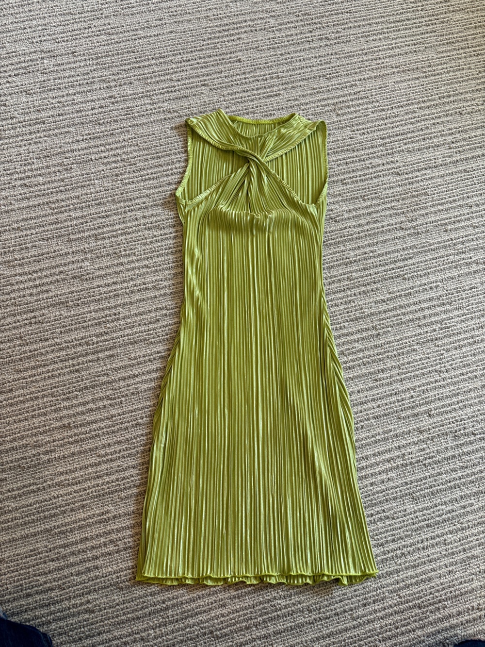 Women’s Pleated Olive Green Twist-Front Maxi Dress